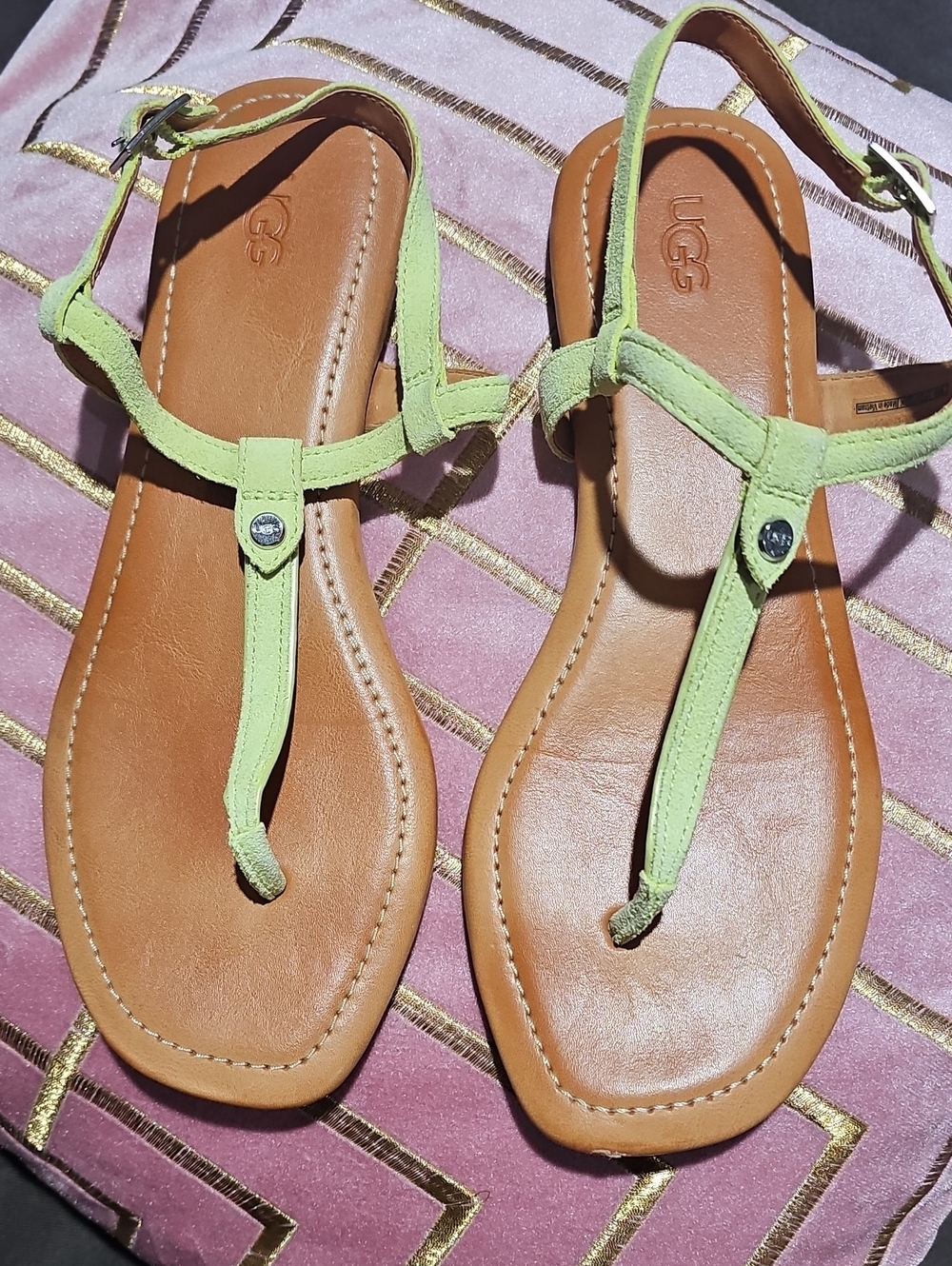UGG Women’s Green Suede T-Strap Sandals